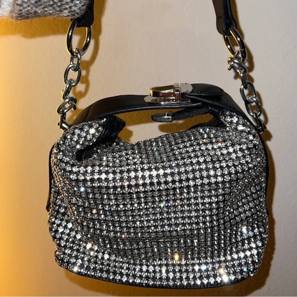 Rhinestone buckle pouch bag